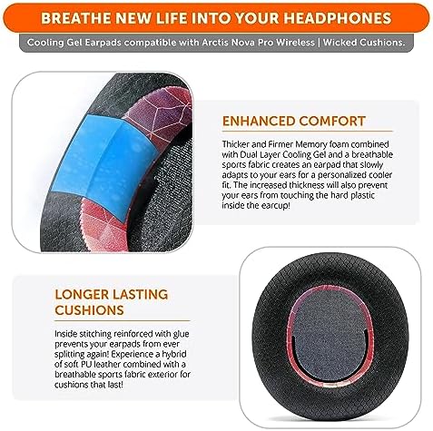 Experience Ultimate Comfort with WC Freeze Nova Pro Wireless Cooling Gel Earpads for Arctis Nova Pro – Exclusive 90’s Black Design, Enhanced Durability & Sound Isolation, Tailored Fit for Gamers Seeking Maximum Performance and Prolonged Play Sessions