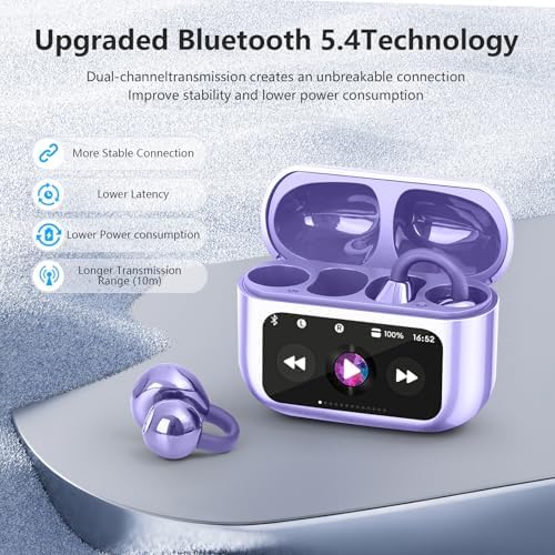 Experience Unmatched Audio Freedom with Bluetooth 5.4 Open Ear Clip-On Earbuds – Lightweight, IPX7 Waterproof Sports Headphones with Intelligent Touch Control for Seamless Fitness and Running Performance – Striking Vibrant Purple Design