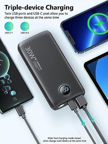 High-Capacity 30,000 m Ah Portable Power Bank with Fast Charging Technology – Multi-Device USB-C Charger for i Phone, Samsung Galaxy, LG & More – Built-in LED Display and Flashlight for Ultimate Convenience – Sleek Black Design for On-the-Go Power Solutions