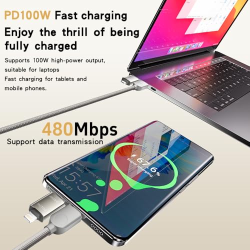4-in-1 Supercharging Cable for Apple Devices – High-Speed USB-C & Type-C Charging Solution with Durable Spring Wire Design for Mac Book, i Pad, i Phone – Portable Multi-Functional Charging Accessory for Effortless Power Delivery