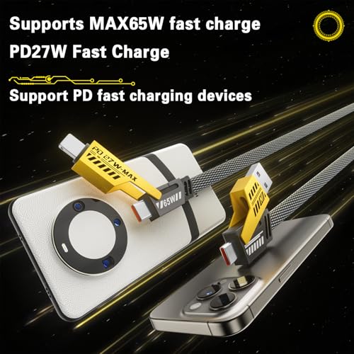 Ultimate 4-in-1 Fast Charging Cable Duo – Dual Pack USB C, USB A & i Phone Compatible Charger with 65 W Power Delivery, Durable Braided Design & Extra-Long 6.65 ft Length for Effortless Multi-Device Charging