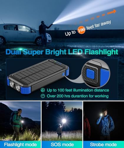 LATIMERIA 45800 m Ah Solar Power Bank – High-Capacity Portable Charger with QC 3.0 Fast Charging, USB-C Connectivity, and Eco-Friendly Solar Technology for i Phone, Samsung, Google Devices – Ultimate Reliability for On-the-Go Power Solutions