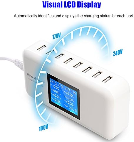 Power Up Efficiency: 60 W 12 A 8-Port USB Desktop Charging Hub with Smart LCD Display for Rapid Multi-Device Charging – Ideal for Smartphones, Tablets, and More (Sleek White Design)