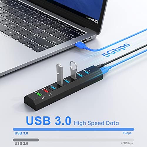 Maximize Your Connectivity with the Aiibe 6-Port USB 3.0 Hub Splitter – High-Speed Data Transfer Up to 5 Gbps, Includes 24 W Power Adapter for Reliable Multi-Device Charging, Perfect for Laptops, Mac, PCs & Mobile HDDs – Streamline Your Workflow & Enhance Productivity with This Sleek Black USB Hub