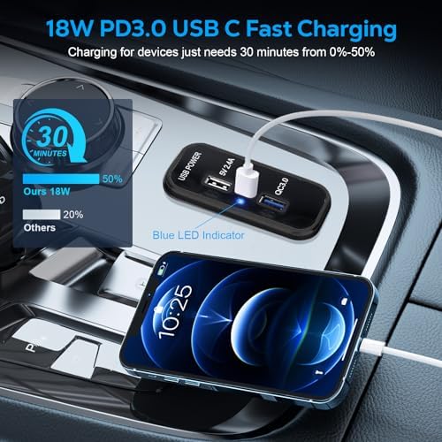 Linkstyle Dual 12 V USB Charging Outlet – Advanced PD3.0 & QC3.0 Power Hub for Cars and Marine Use – High-Speed 3-Port Fast Charger for Smartphones and Tablets, Perfect for Road Trips and Boating Adventures