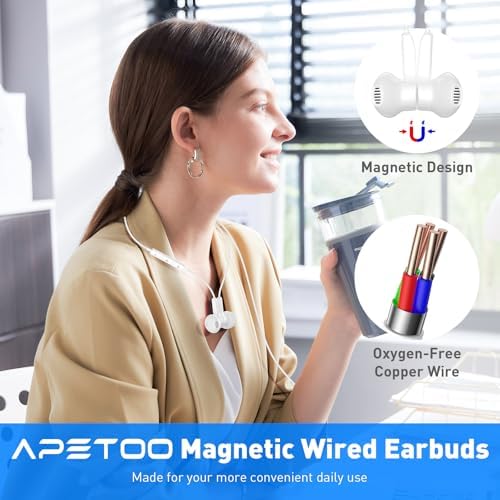 Elevate Your Audio Experience with Pink USB-C Wired Earbuds – Hi-Fi Stereo Sound with Built-in Microphone, Volume Control & Tangle-Free Magnetic Design for i Phone 16/15 Plus & Android Devices – Ideal for Calls, Music, and Podcasts