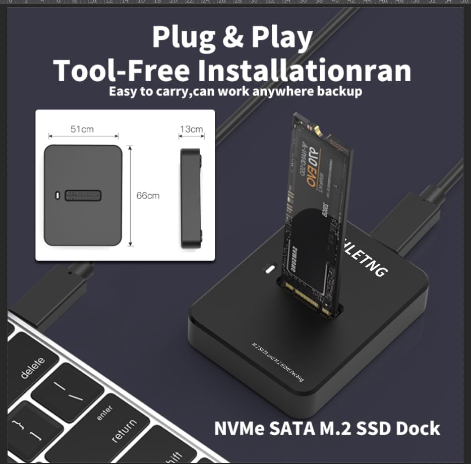 Ultra-Fast M.2 NVMe to USB Adapter for External SSDs – 10 Gbps Data Transfer, Versatile PCIe & SATA Compatibility, Portable Aluminum Enclosure, Effortless Plug-and-Play Design, Essential Accessory for Professionals and Tech Enthusiasts