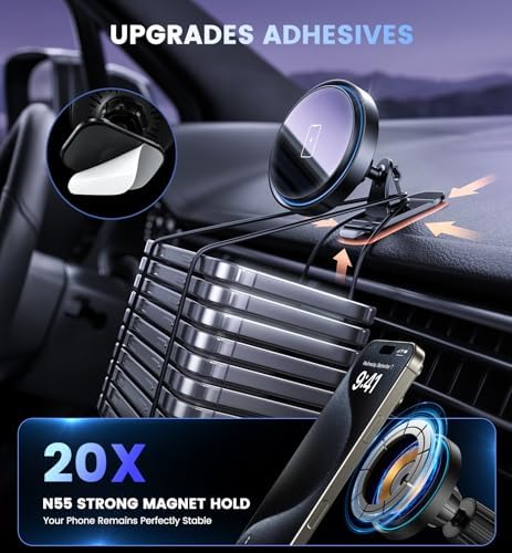 Mag-Safe Car Charger Mount: 15 W Magnetic Wireless Charging Solution for i Phone 12-16 Series – 3-in-1 Multifunctional Holder for Enhanced Navigation and Streaming – Sleek, Durable Design Perfect for Tech Lovers on the Go