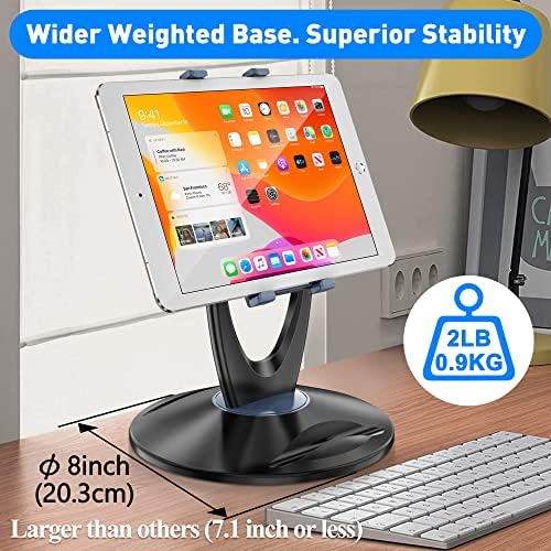 Revolutionary 360° Swivel Tablet Stand Holder for 6-13 Inch Devices – Adjustable Height for Enhanced Comfort and Stability – Modern Black Design for Home Office, Retail Kiosks, and Reception Areas – Perfect Gift for Tech Enthusiasts – Optimized Viewing Experience for Video Conferencing and Streaming