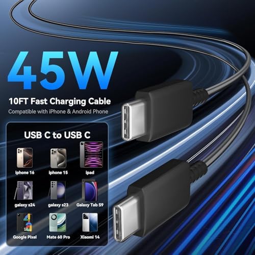 Power Up Your Devices Instantly with the 45 W Dual USB-C Fast Charger for i Phone 16 Series – Includes 6.6 FT USB-C Cable for Maximum Convenience and Compatibility with Pad Pro/Air, Galaxy S25/S24, and More – Compact, Reliable, and Efficient Charging Solution