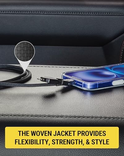 Scosche CCi4 B4 PWT 4 FT 2-in-1 Braided USB-C to Lightning & USB-C Charge Cable – Universal Fast Charging Cord for i Phone, i Pad, Galaxy & More – Durable Multi-Device Sync Solution for Home and On-the-Go Convenience