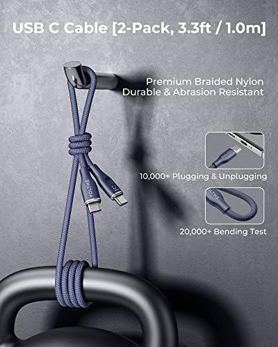 VOLTME 3.3 ft USB C Cable 2-Pack – Premium Nylon Braided Type C Charger for Fast Charging & High-Speed Data Transfer – Compatible with Mac Book Pro 2020, i Pad Pro 2021, Galaxy S22, Pixel, Switch & More – Durable, Universal Charging Solution in Grey for Enhanced Performance and Longevity