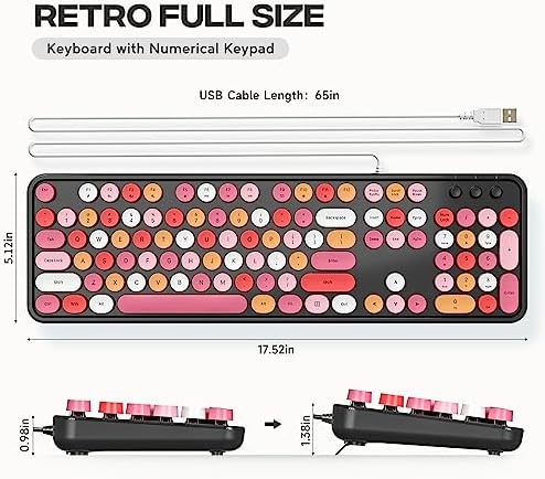 Experience Ultimate Clarity with the Large Print Wired Office Keyboard – 104 Full-Sized Typewriter Keys for Enhanced Visibility, Ergonomic Design, and Instant USB Plug & Play Compatibility for Windows and PCs – Perfect for Home and Office Use