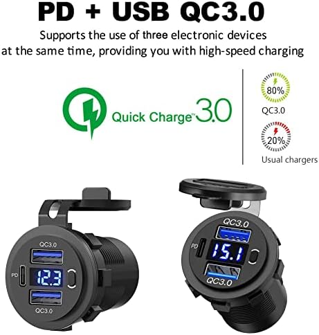 Zennova 12 V Dual USB Quick Charge 3.0 Outlet – 5 Pack Waterproof Car Charger with PD USB-C Port, Integrated Voltmeter, and Power Switch for Cars, Boats, Golf Carts, RVs, and More – Ultimate Charging Solution for All Adventures