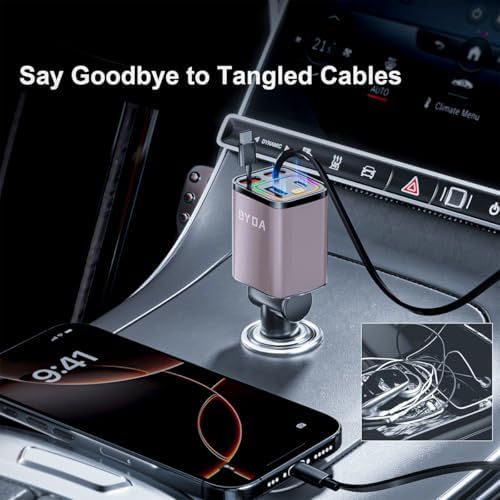 Revolutionary 2025 Micro-Version 4-in-1 Retractable Car Charger – 69 W Fast Charging USB C Adapter for i Phone 16/15/14/13, Samsung Galaxy, i Pad, Pixel – Ultimate Convenience with Tangle-Free Design and Enhanced Compatibility for All Your Devices