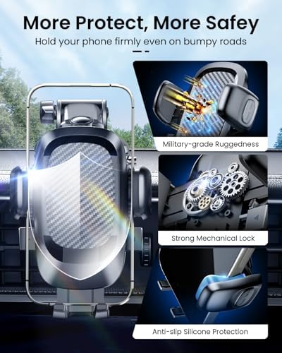 REEVAA Military-Grade Car Phone Holder – Ultra-Stable, Versatile Dashboard & Windshield Mount for i Phone 16, 15, 14 Pro Max, Samsung Galaxy S24, S25 – Secure, Easy Installation & Enhanced Compatibility for Safe Driving
