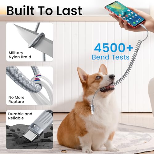 Coiled USB A to USB C 2Pack 3FT Braided Retractable Fast Charging Cable for Car, Compatible with iPhone 16/15 Pro Max/Galaxy S24/S23/S22, Supports Car Play & Android Auto-Black – Enhanced Compatibility and Speed