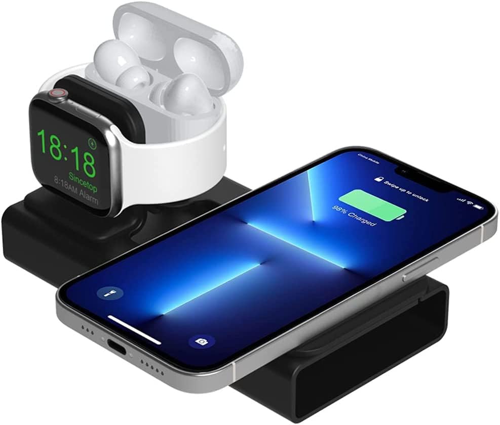 Ultimate 3-in-1 Aluminum Charging Station for i Phone, Apple Watch & Air Pods – Mag Safe Compatible Desk Stand for i Phone 15/14/13/12, Apple Watch Series 9/Ultra/8/7/SE/6/5/4/3/2, Air Pods Pro/2/1 – Streamline Your Charging Experience with Sleek Design and Enhanced Durability