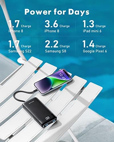 Travel-Ready Dual Pack Portable Chargers with Built-In Cables – 10,000 m Ah Slim Power Banks Featuring 6 Outputs & 3 A Fast Charge for i Phone, Samsung, Pixel, LG, Moto, i Pad – Ultimate Multi-Device Charging Solution for On-the-Go Efficiency