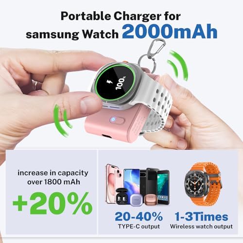 Portable 2-in-1 Watch Charger for Galaxy Watch 7 Ultra – 2000 m Ah High-Capacity Samsung Charger with Keychain for Galaxy Watch Series & Gear S3 – Fast Charging & Enhanced Portability for On-the-Go Power Solutions