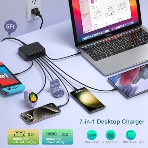 Bangfun 180 W USB C Charging Hub – 7-Port Fast Charging Station for i Phone, i Pad, Samsung – Multi-Device Power Adapter with Smart Technology for Rapid & Efficient Charging – Compact Black Design for Home & Office Use