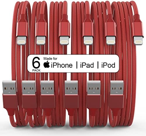 Apple MFi Certified 6 Pack Nylon Braided Lightning Cables – Fast Charging in Stylish Pastel Colors, Versatile Lengths (3 FT, 6 FT, 10 FT) for i Phone 14 Pro, 13 Mini, 12, 11 Pro Max, XR, XS, 8, 7, Plus, 6 S – Enhanced Durability & Quick Data Transfer