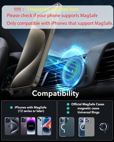 15 W Magnetic Car Mount Charger with 360° Adjustable Arm – Versatile Mag Safe Phone Holder for Dashboard, Windscreen & Vent Installation – Quick Power-Up for Enhanced Compatibility & Hands-Free Navigation