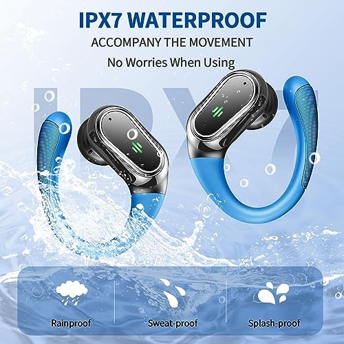 Rolosar Bluetooth 5.4 Sport-Optimized Wireless Earbuds – IP7 Waterproof with Advanced ENC Noise Cancellation, Ergonomic Earhooks for Ultimate Comfort, Dual LED Battery Indicator, 50-Hour Playback – Ideal for Running, Fitness, and Everyday Use