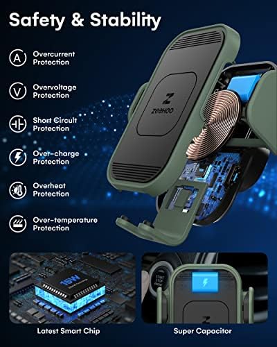 Zee Hoo 15 W Fast Wireless Car Charger with Auto-Clamping Phone Holder – Effortless One-Handed Operation for i Phone 15/14/13/12/11 Pro Max, Qi-Enabled Charging Mount in Sleek Black for Optimal Driving Convenience and Seamless Integration