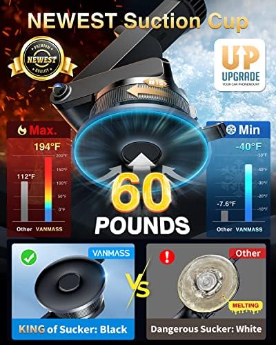 VANMASS Ace Car Phone Holder Mount – Upgraded Military Steel Hook & Super Suction Cup for Ultimate Hands-Free Navigation – Compatible with i Phone 14, 13, 12 Pro Max & Samsung – Versatile Dashboard, Windshield & Air Vent Stand for Enhanced Driving Safety