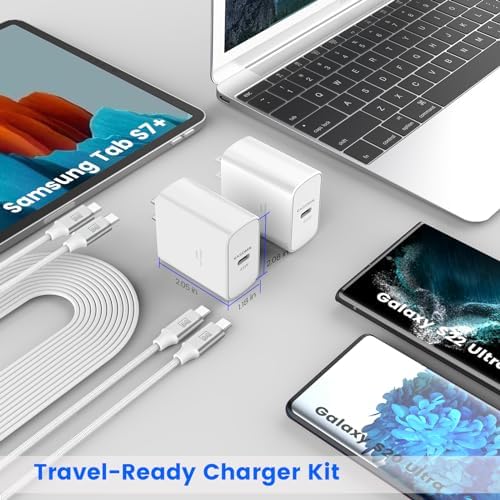 Dual-Pack 45 W Super Fast USB-C Charger with 6.6 ft Cables – Optimized PD/PPS Wall Charging Block for Samsung Galaxy S25/S24/S23 Ultra and Tab S8 – High-Efficiency Charging Solution for Home and Office Use