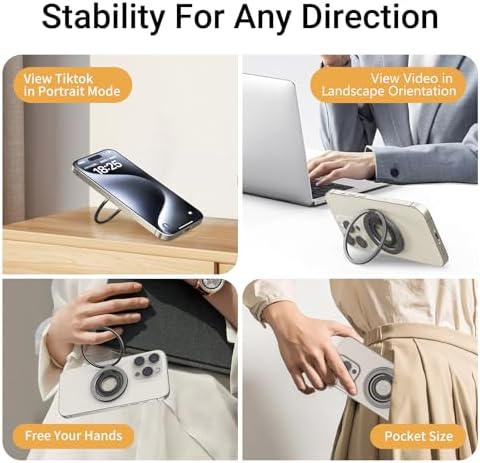 OPSO Mag Safe-Compatible Magnetic Phone Ring Holder – 360° Rotating Grip with Adjustable Kickstand for i Phone 16/15/14/13/12/Pro/Max & Universal Smartphones – Ergonomic Design for Enhanced Stability, Style, and Hands-Free Convenience