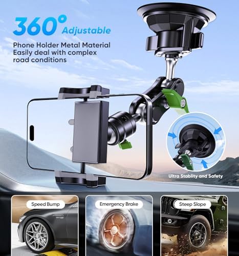 Ultimate MAGIC JOHN 360° Car Phone Holder – Ultra-Durable Metal Smartphone Mount for Secure Windshield Placement, Compatible with i Phone & Samsung – Superior Stability, Easy Installation & Enhanced Driving Safety