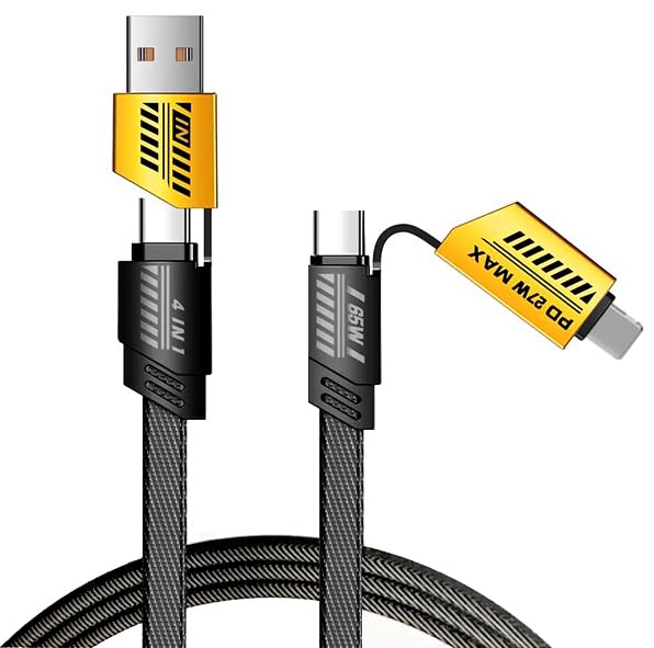 4-in-1 Supercharging Cable for Apple Devices – High-Speed USB-C & Type-C Charging Solution with Durable Spring Wire Design for Mac Book, i Pad, i Phone – Portable Multi-Functional Charging Accessory for Effortless Power Delivery