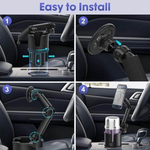 Mag Safe-Compatible Magnetic Cup Phone Holder for i Phone 15 Series – Stylish Red Adjustable Long Arm Car Mount with 360° Rotation for Ultimate Hands-Free Navigation and Safety Enhancement