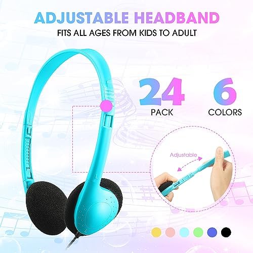 Yunsailing 24-Pack Over-Ear Headphones – Premium Wired Audio Experience for Kids & Adults – Perfect for Classrooms, Travel, and Study Sessions – Comfortable Adjustable Fit with Cushioned Ear Pads for All-Day Use – Durable and Versatile Headset Solution