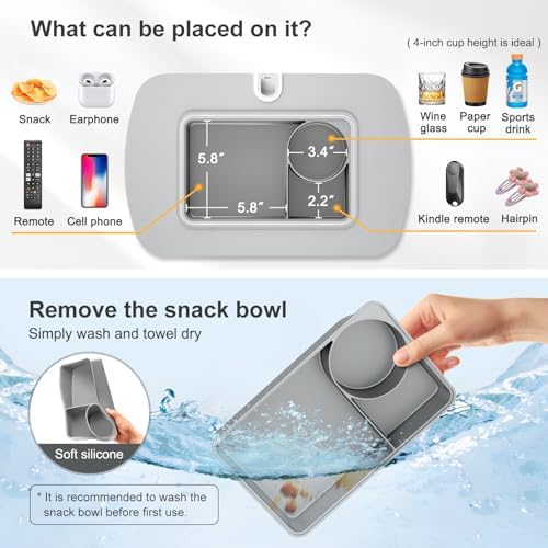 Ultimate Comfort Lap Beanbag Tablet Pillow Stand with Integrated Snack Bowl – Adjustable 360° Rotating i Pad Holder for 4.7″-13″ Devices – Perfect for Hands-Free Reading and Relaxation on Bed, Couch, or Recliner in Stylish Gray – Enhance Your Leisure Experience Today!