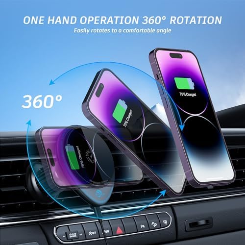 Revolutionary Mag Safe Wireless Car Charger Mount – 15 W Fast Charging with LED Indicator | Secure Magnetic Phone Holder for i Phone 16 Pro Max/15 Pro Max/14 Pro Max/13/12 | Flexible Air Vent & Dashboard Installation for Ultimate Convenience | Superior Stability and Performance for Safety-Conscious Drivers