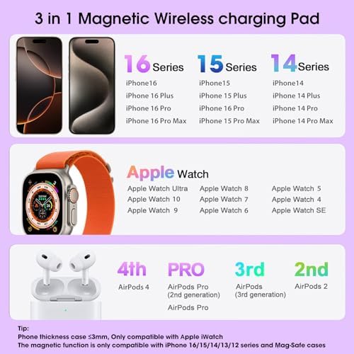 Ultimate 3-in-1 Foldable Wireless Charging Station for Apple Devices – Fast Charger for i Phone 16, 15, 14, 13 Pro Max, Apple Watch, and Air Pods – Portable Power Hub with Overheat Protection and Elegant Black Design – Simplify Your Charging Experience and Stay Connected Anywhere