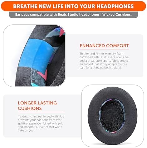 Revolutionary Cooling Gel Ear Pads for Beats Studio 2 & 3 – Premium Black Camo Cushions with Advanced Foam Technology and Superior Adhesion | Ultimate Comfort for Extended Listening | Perfectly Designed for Studio Models, Not Compatible with Solo Variants