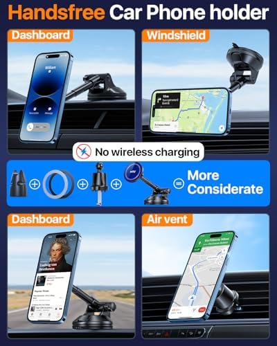 2025 Enhanced Mag Safe Car Phone Mount – 80 LBS Ultimate Suction Power & Military-Grade Strength for i Phone 16, 15, 14 Pro Max & Mini – 360° Rotatable Magnetic Holder for Secure Dashboard & Windshield Use – Effortless Navigation & Hands-Free Communication