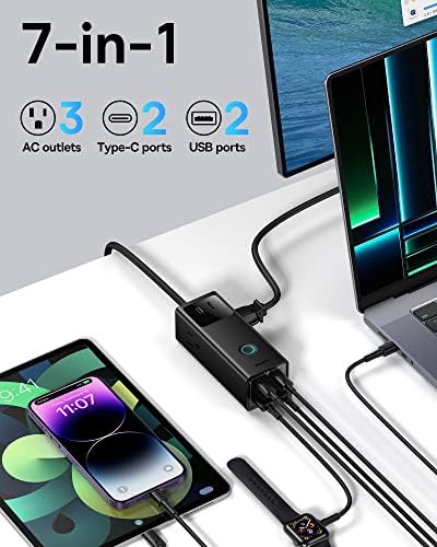 Baseus 1200 J Surge Protector Power Strip – PD 40 W USB-C Fast Charging Station with 3 AC Outlets & 3 USB Ports for Ultimate Device Compatibility in Home, Office, or Dorm Room – Safe, Efficient, and Compact Charging Solution
