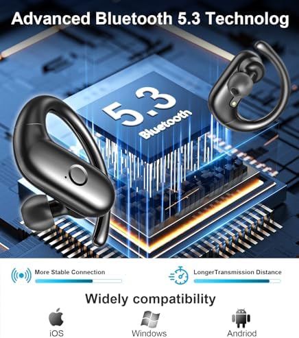 MOZOTER Wireless Sport Earbuds: Stylish Bluetooth Headphones with Enhanced Deep Bass, Secure Earhooks for Active Comfort, and Unmatched 60-Hour Battery Life – Ideal for Fitness, Meetings, and Everyday Use