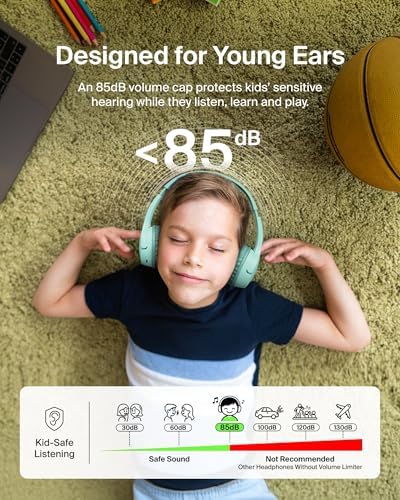 Belkin Sound Form Mini Kids Wireless Bluetooth Headphones – Safe 85 d B Volume Control, 30-Hour Playtime, Built-In Microphone – Lightweight On-Ear Style for i Phone, i Pad, Fire Tablet & More – Ideal for Learning, Entertainment & Safe Listening