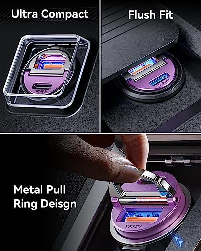 MRGLAS 90 W USB C Car Charger – Rapid PD45 W & QC3.0 Dual Port Adapter for i Phone 16 Pro Max & Samsung S25 – Stylish Purple Fast Charging Solution for On-the-Go Power Needs – Compact & Reliable Cigarette Lighter Charger for Busy Lifestyles