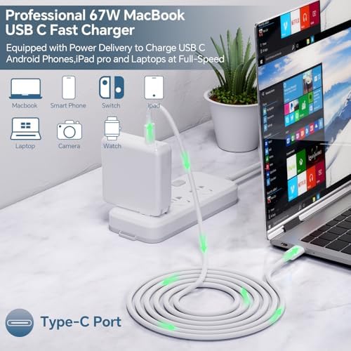 67 W USB C Fast Charger for Mac Book Pro & Air – Universal Power Solution for i Pad Pro, Samsung Galaxy & All Type-C Devices – Includes 6.6 ft USB C Cable for Optimal Versatility – Compact, Durable Design with Advanced Safety Features for Reliable Power Delivery
