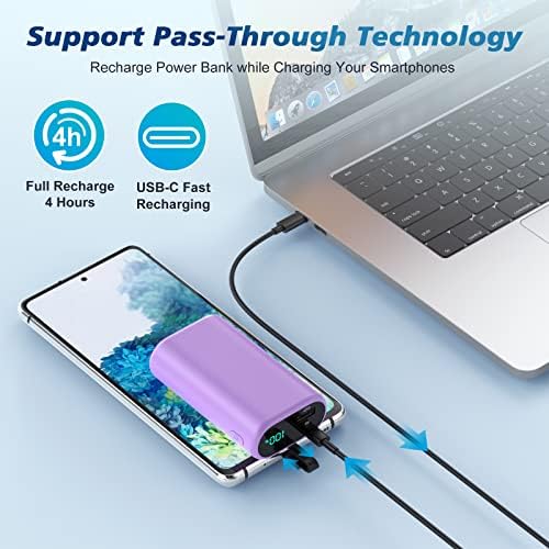 Compact 10800 m Ah Portable Charger with Built-in USB-C Cable – Fast PD 3 A Power Bank for Samsung Galaxy S22/S21, Note, Moto, and LG – LCD Display for Real-Time Battery Monitoring – Ultimate Solution for Mobile Charging Needs