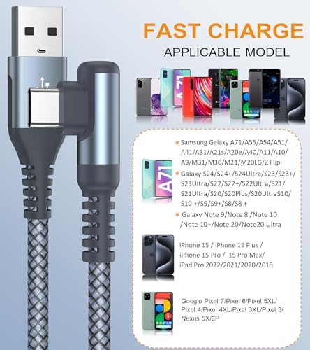 sweguard 10 FT Right Angle USB Type C Charger Cable – Durable Nylon Braided 2-Pack for i Phone 15/16 Pro Max & Samsung Galaxy Models – Enhanced Fast Charging & Tangle-Resistant Design for Ultimate Convenience and Performance
