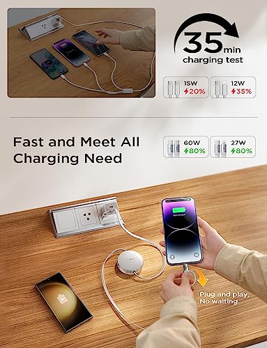 LISEN 5-in-1 Retractable Fast Charging Cable – 60 W Multi-Device Charger for i Phone, i Pad & Samsung with USB-C/A Ports – Compact and Portable Charging Solution for On-the-Go Power Needs