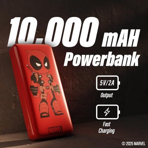 Marvel Deadpool 10,000 m Ah Power Bank – Stylish Portable Charger for All Devices, Quick USB Charging for Marvel Fans – Perfect Gift for Men, Women, and Teens Who Love Deadpool – Ultimate Convenience with Enhanced Compatibility and Speed